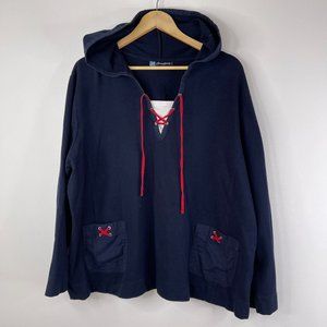 Penningtons Women's Navy Red Nautical Sweatshirt w/Hood & Pockets